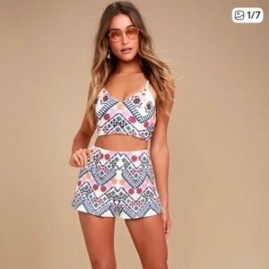 Lulus “Rhythm is Gonna Get You" embroidered white two-piece set